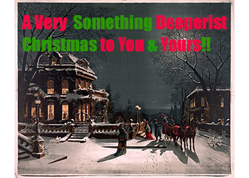 A Very Something Deeperist Christmas - on a snowy, icy winter night, a horse-drawn carriage brings an elegantly dressed woman to a Christmas-decorated near-mansion